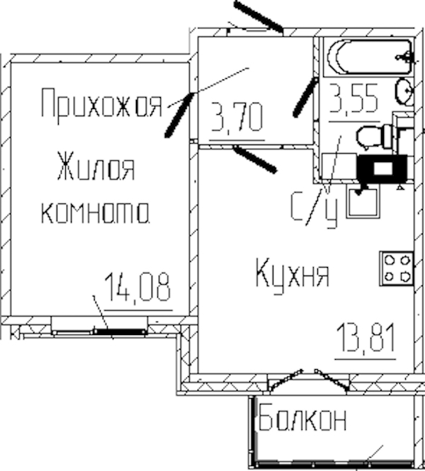 1-комнатная квартира 36.08 м², 3/6 эт., ЖК «SERTOLOVO PARK»
